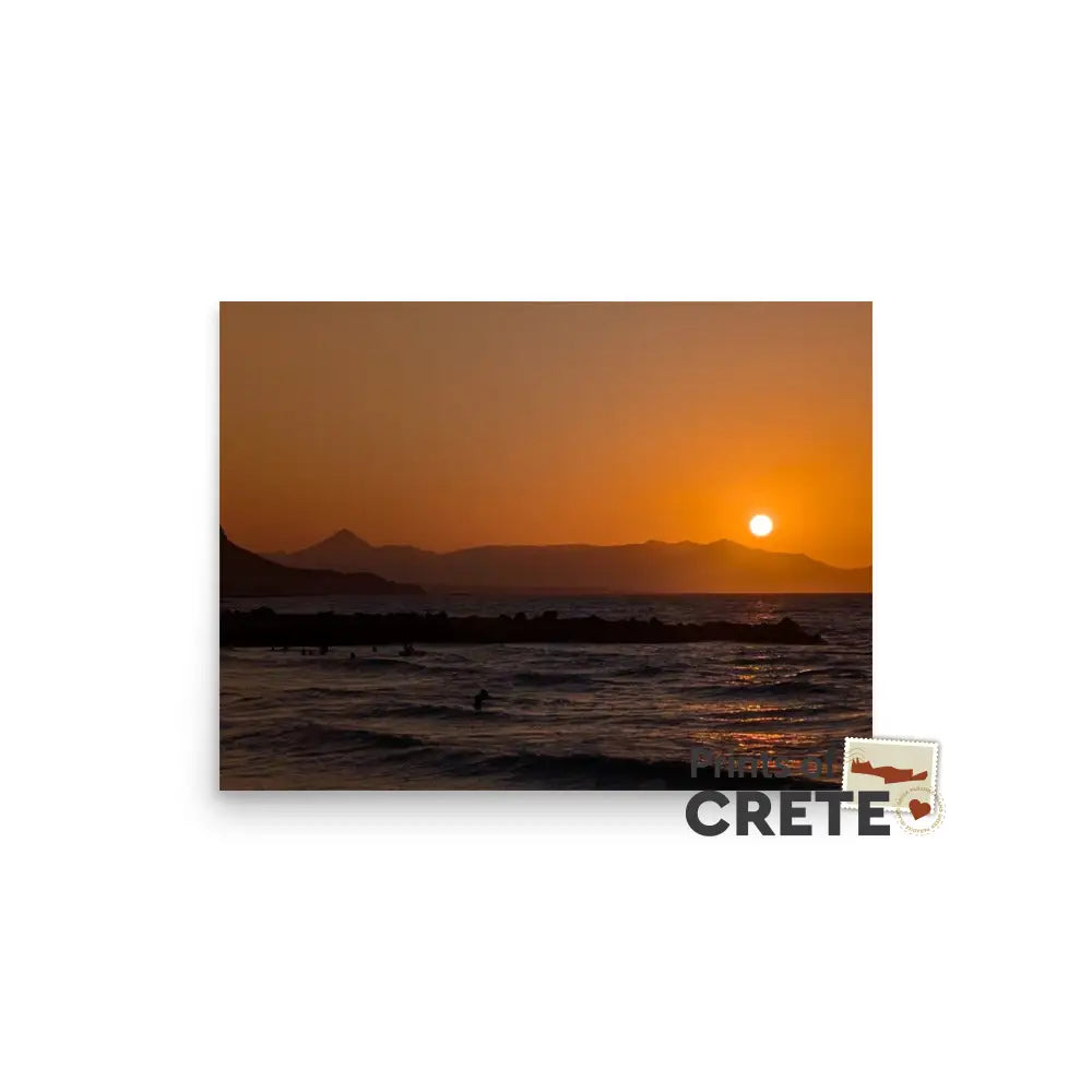 Crete Greece Sunset Gouves Beach Poster 12 X 16’’ Matte Finish No Text
