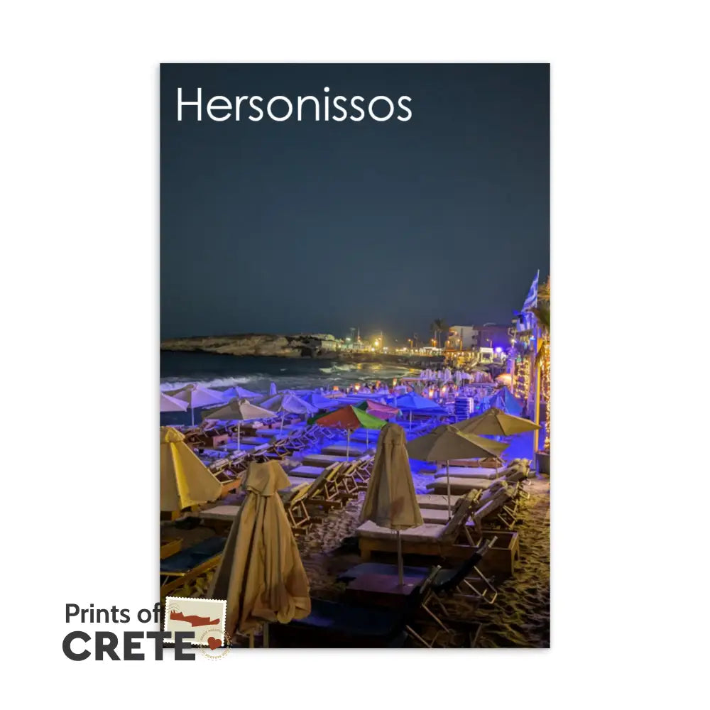 Hersonissos By Night Crete Greece Postcard 6X4’’