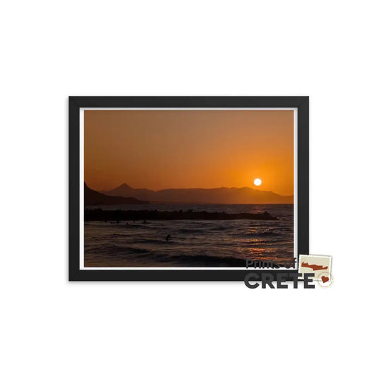 Crete Greece Sunset Gouves Beach Black Frame Print 12 X 16’’ Matte Finish