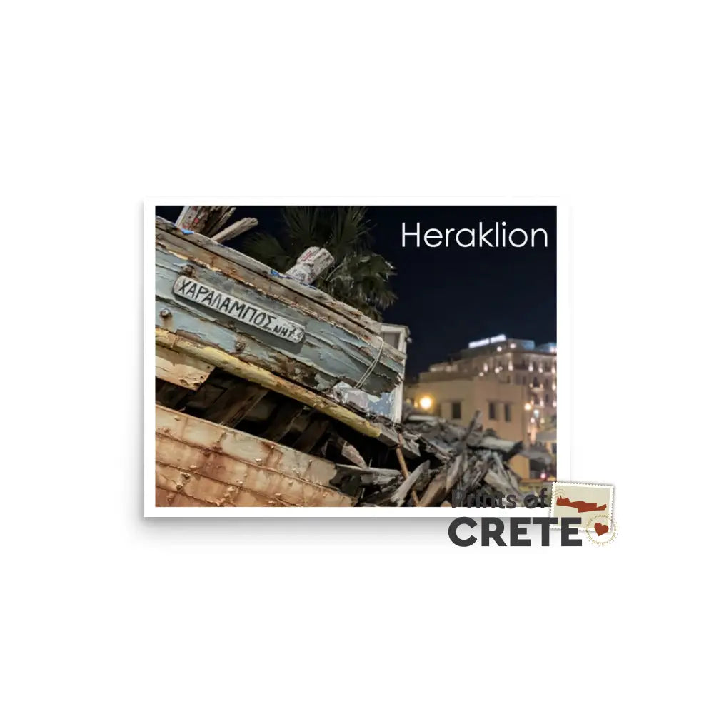 Heraklion Crete Greece Marina By Night Poster 12 X 16’’ Matte Finish