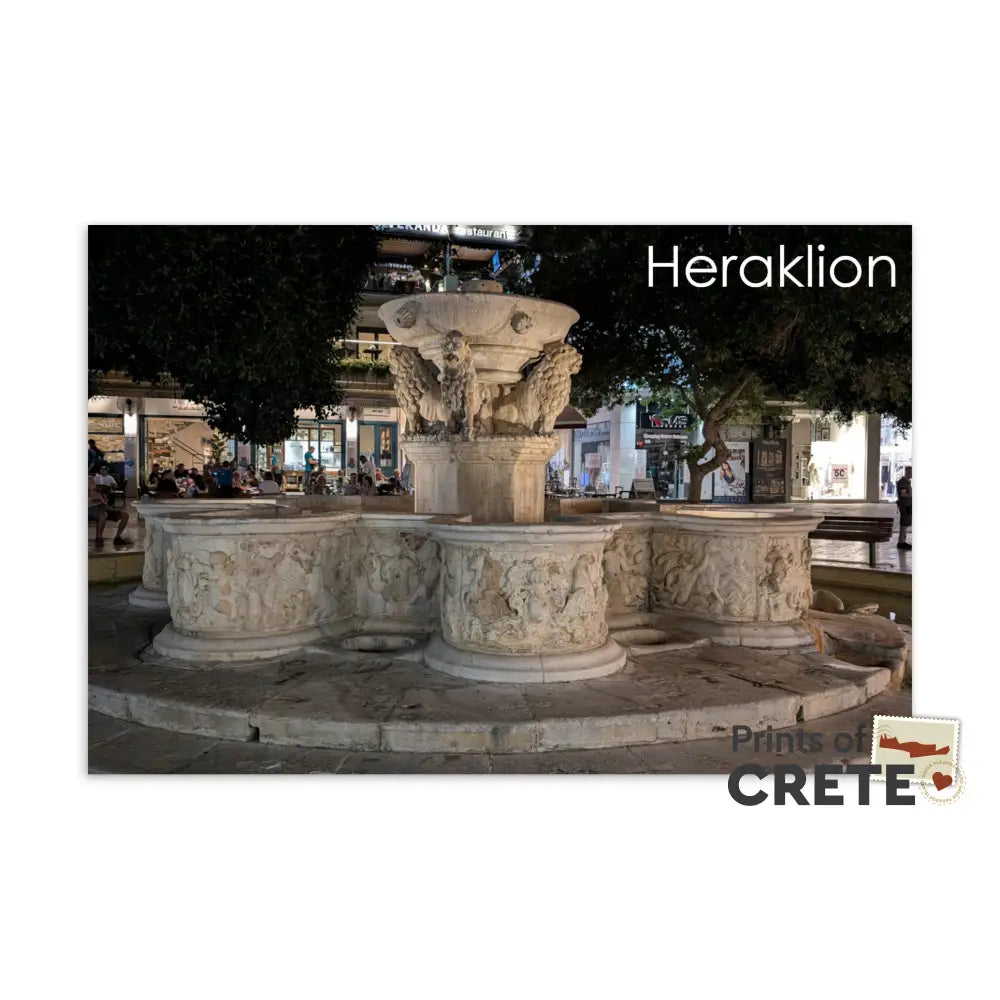 Morosini Venetian ’Lions Square’ Fountain Heraklion Crete Greece Postcard 6X4’’