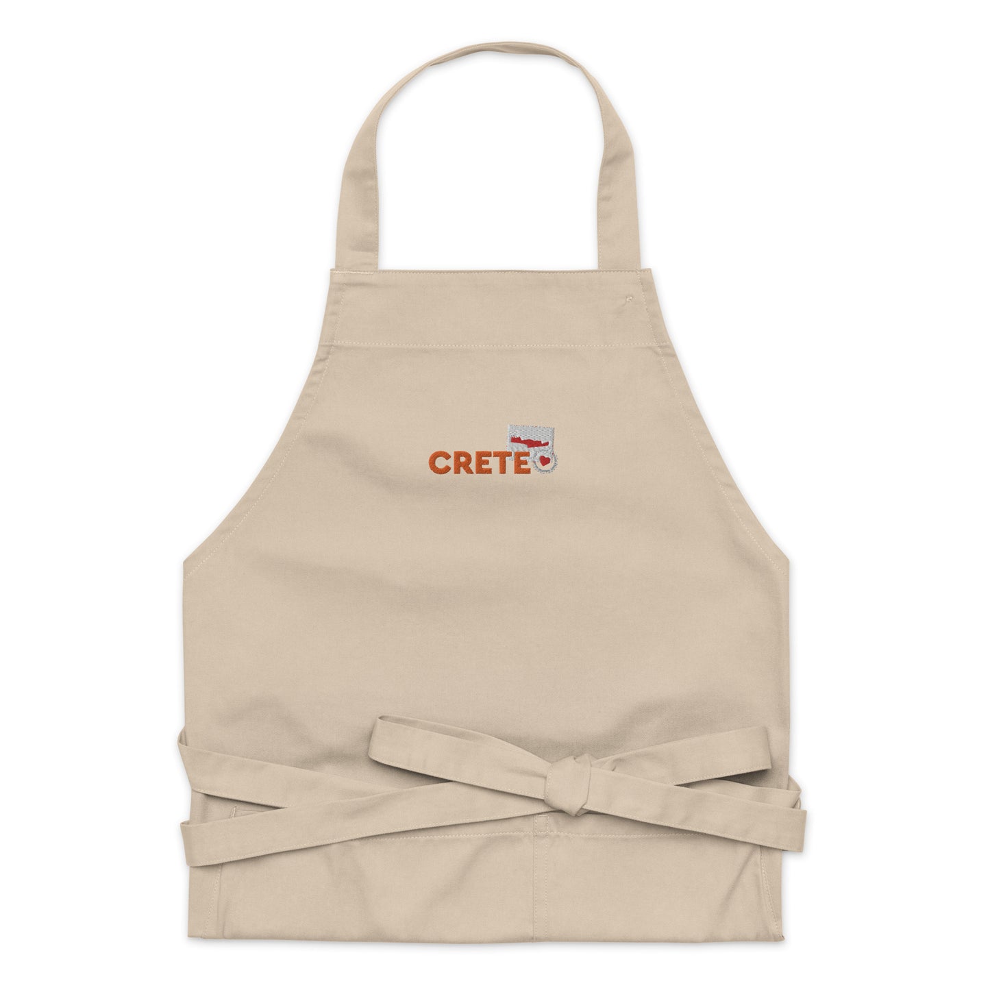 Crete Greece Embroidered Logo Organic Cotton Apron Sand / Rope