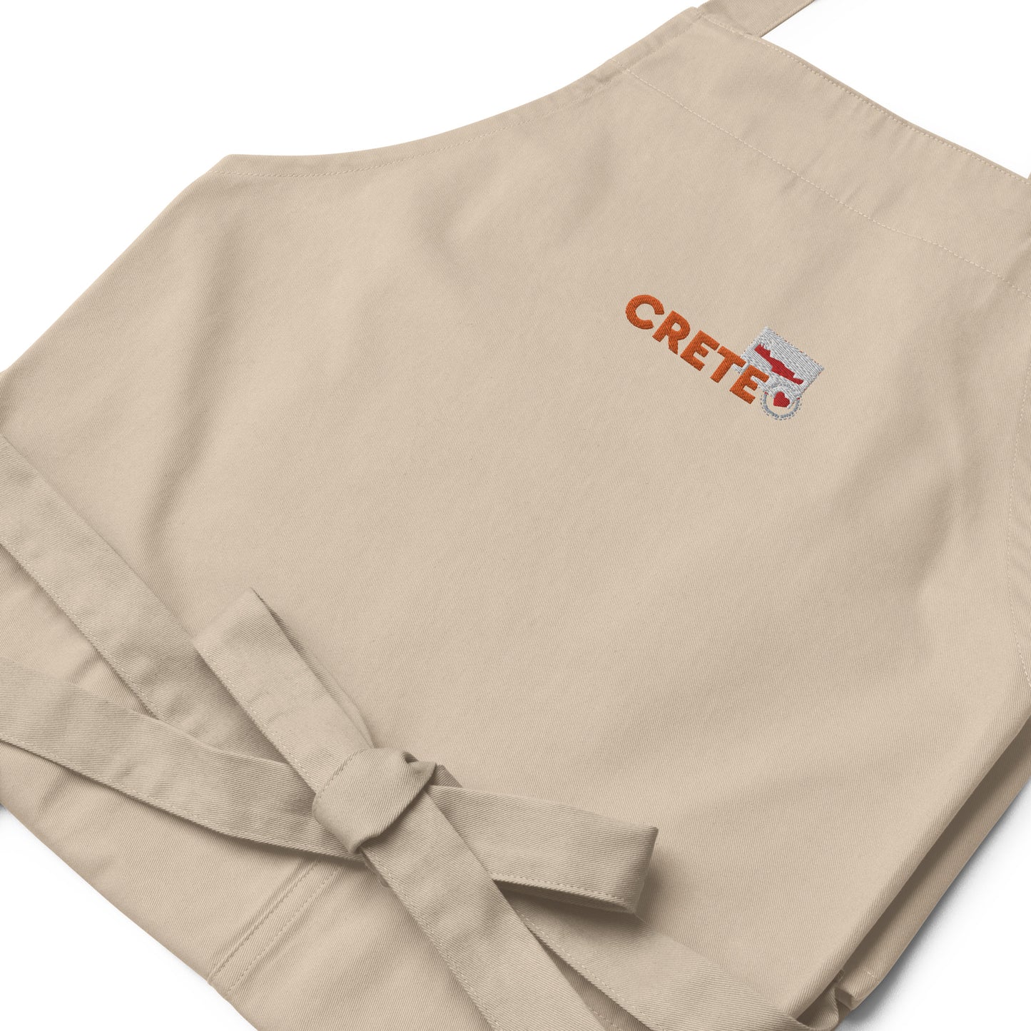 Crete Greece Embroidered Logo Organic Cotton Apron Sand / Rope