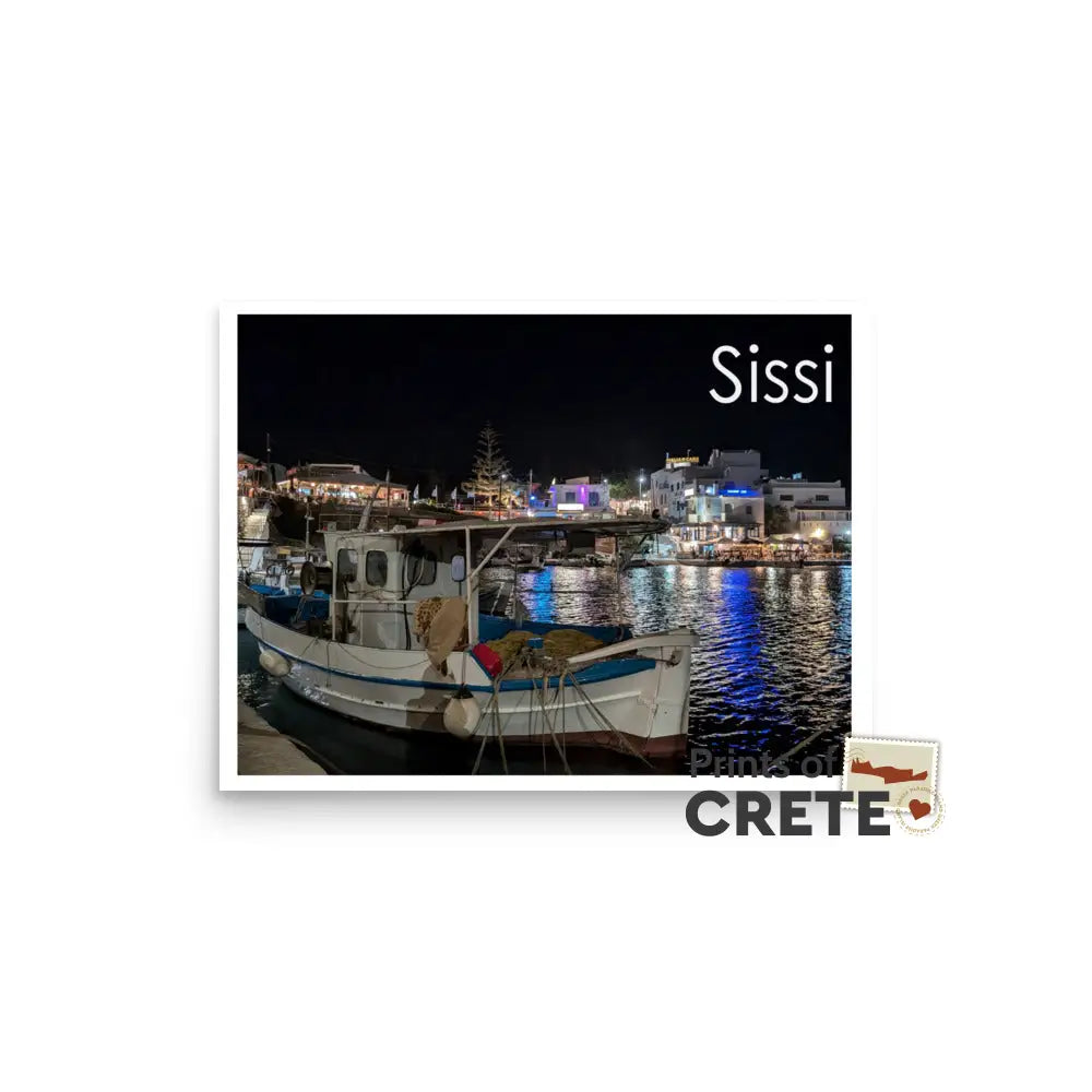 Sissi Crete Greece Night Harbour View Poster 12 X 16’’ Matte Finish