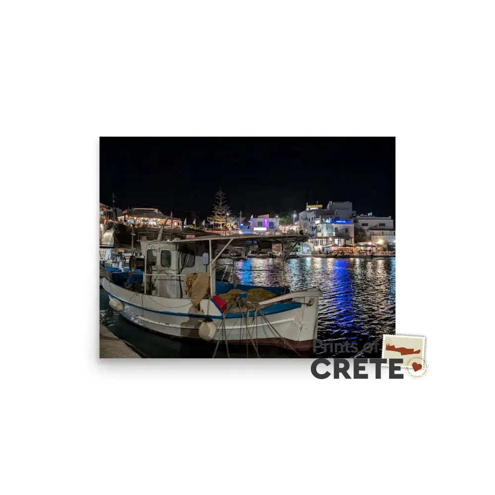 Sissi Crete Greece Night Harbour View Poster 12 X 16’’ Matte Finish No Text